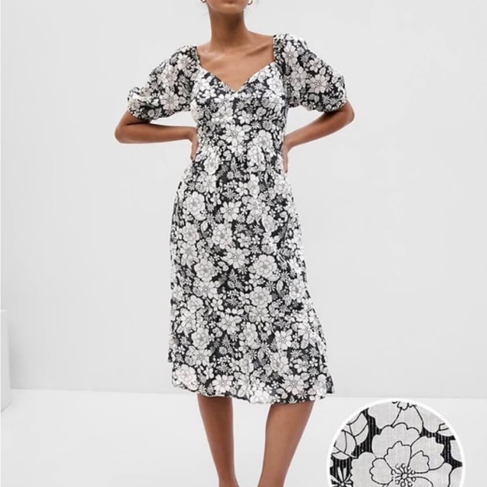 GAP Black and White Floral Midi Dress